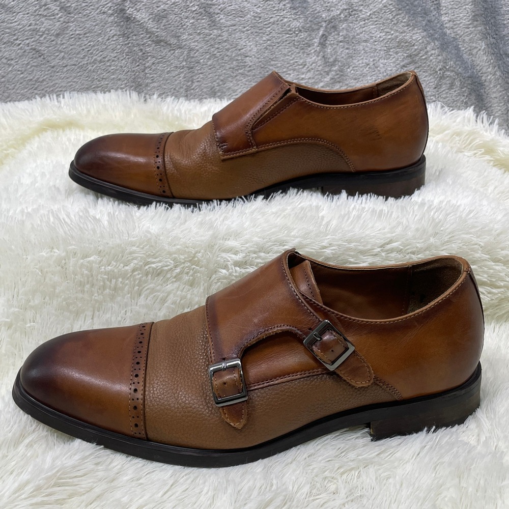 Nordstrom Rack Double Monk Strap Mens 9.5 Brown Excellent Brogue Cap Toe Shoes